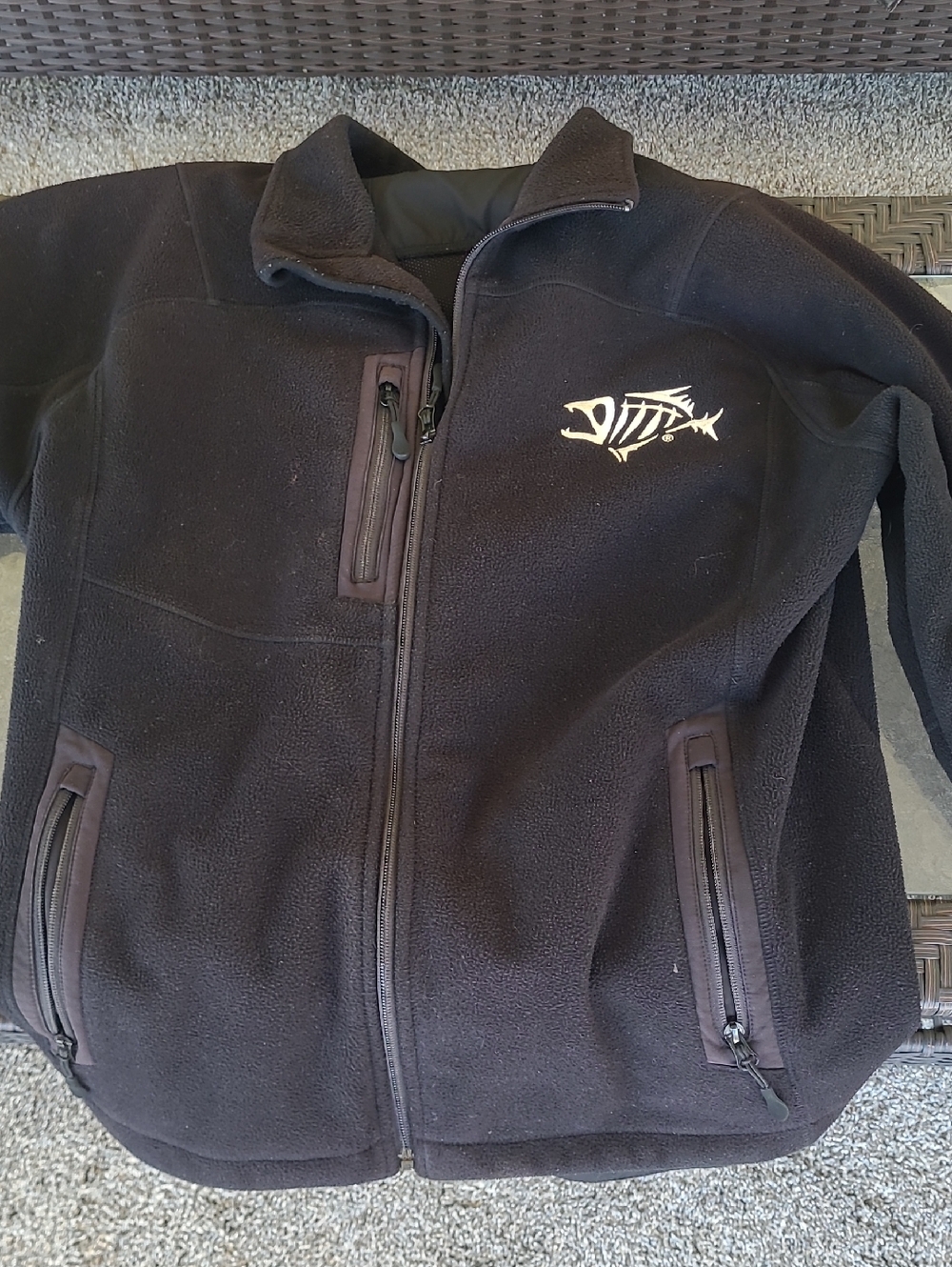 Men's Black Lightweight Fleece Jacket with Fish Skeleton Logo